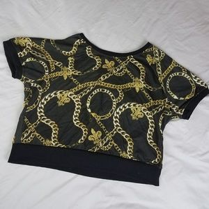 Plus Size Black Gold Chain Printed Shirt